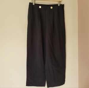 Mango MNG Women's Wide Leg Black Pleated Button Front Sailor Pants Size Large